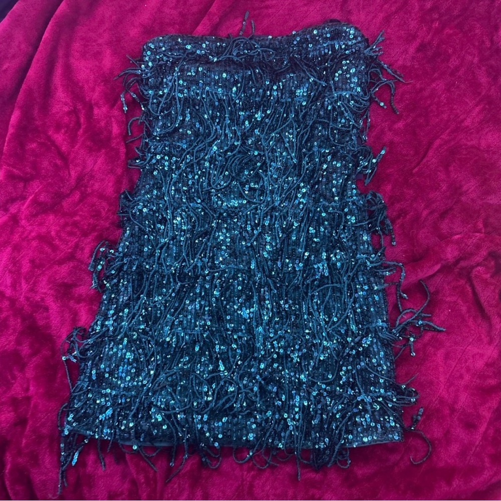 Lulu's green Sequin Fringe Mini Dress